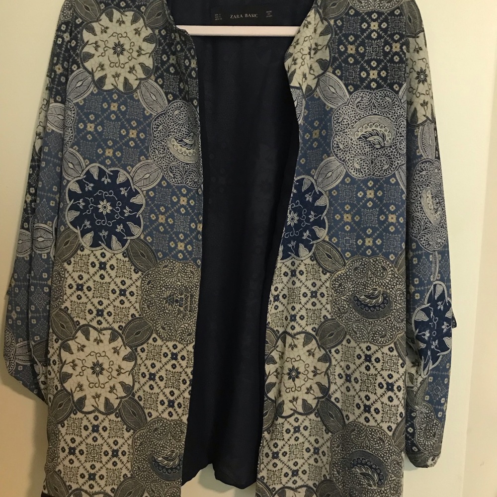 Zara Blue and Gray Open-Front Cardigan